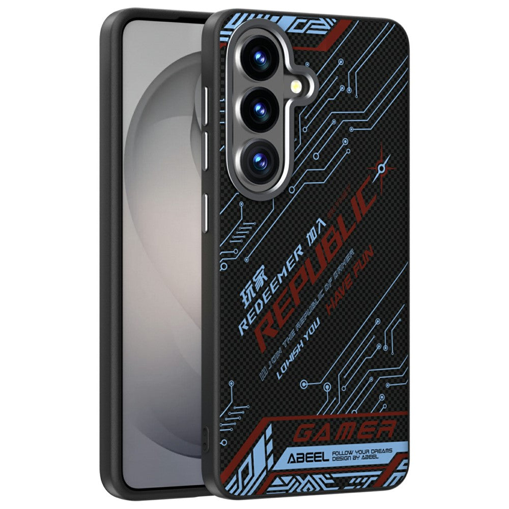 ABEEL For Samsung Galaxy S26 Magnetic Case Micro-Embossing 6D Printed PC TPU Aluminum Alloy Leather Phone Cover