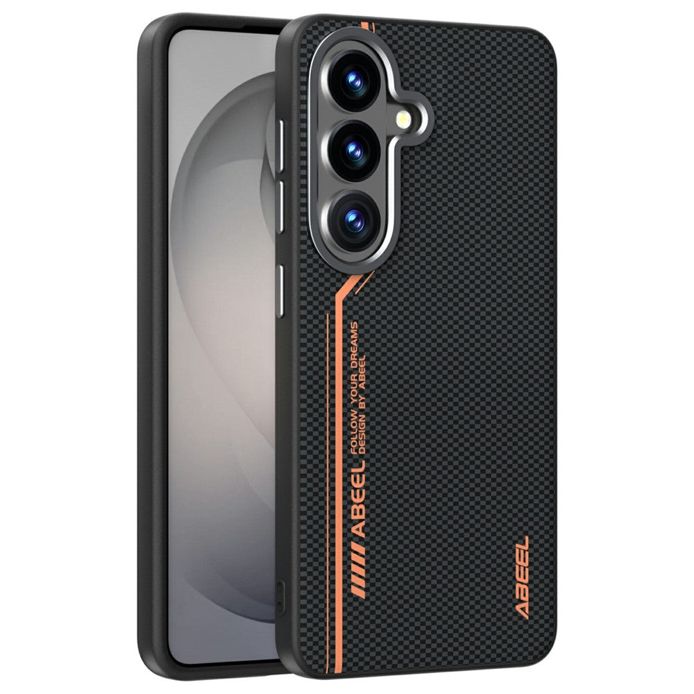 ABEEL For Samsung Galaxy S26+ Magnetic Case Micro-Embossing 6D Printed PC TPU Aluminum Alloy Leather Phone Cover