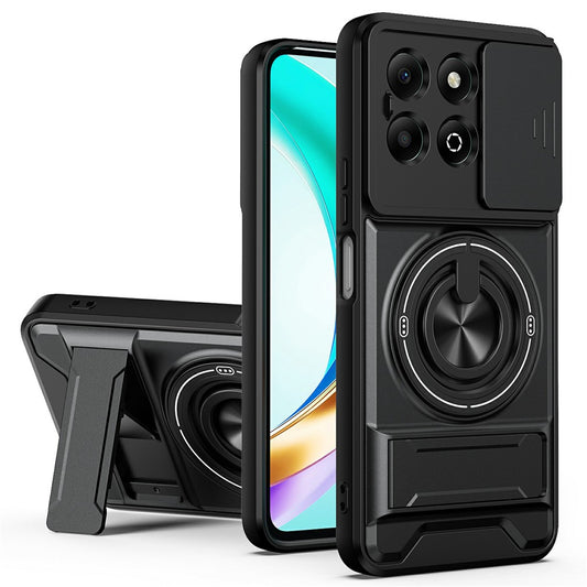 Honor X6b 4G Handyhülle – Magnetischer Gehäuseringhalter, faltbarer Ständer, TPU-PC- mit Kameraobjektivschieber