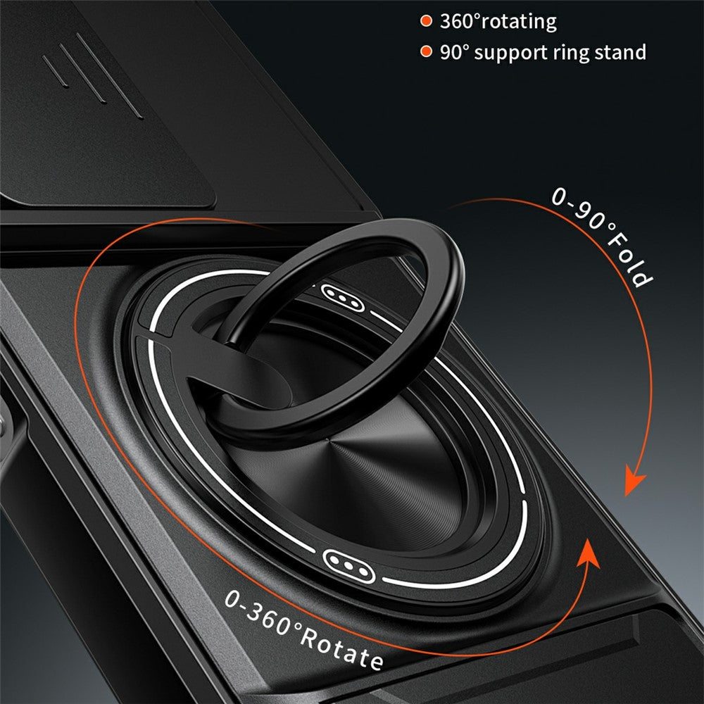 For Honor X6b 4G Magnetic Case Ring Holder Foldable Kickstand TPU PC Phone Cover with Camera Lens Slider