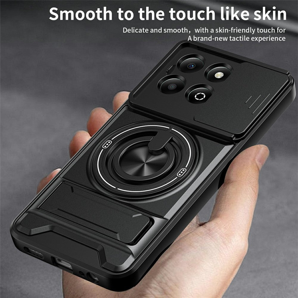 For Honor X6b 4G Magnetic Case Ring Holder Foldable Kickstand TPU PC Phone Cover with Camera Lens Slider