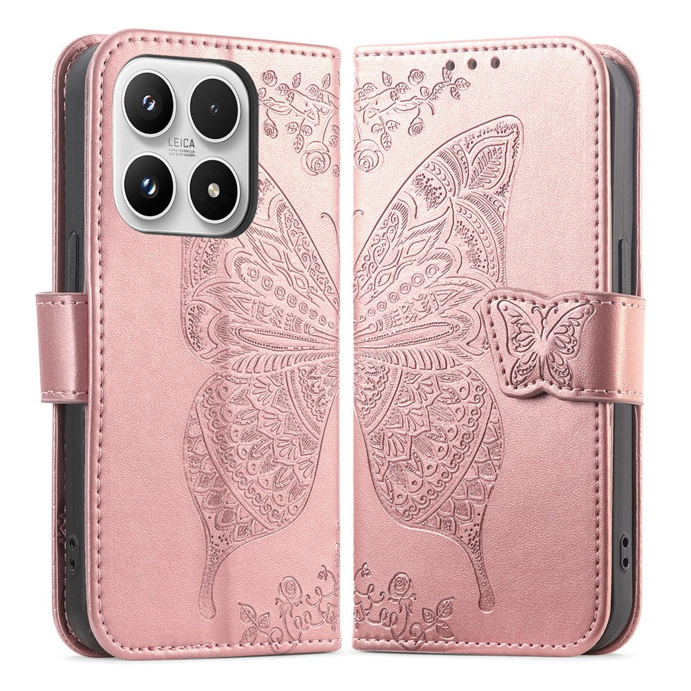 For Xiaomi 17 Case with Strap Butterfly Pattern PU Leather Wallet Phone Cover