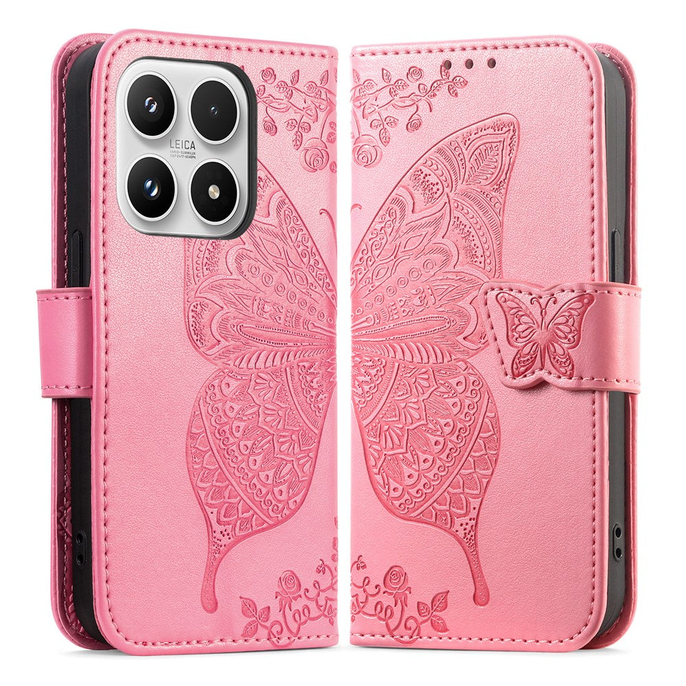 For Xiaomi 17 Case with Strap Butterfly Pattern PU Leather Wallet Phone Cover