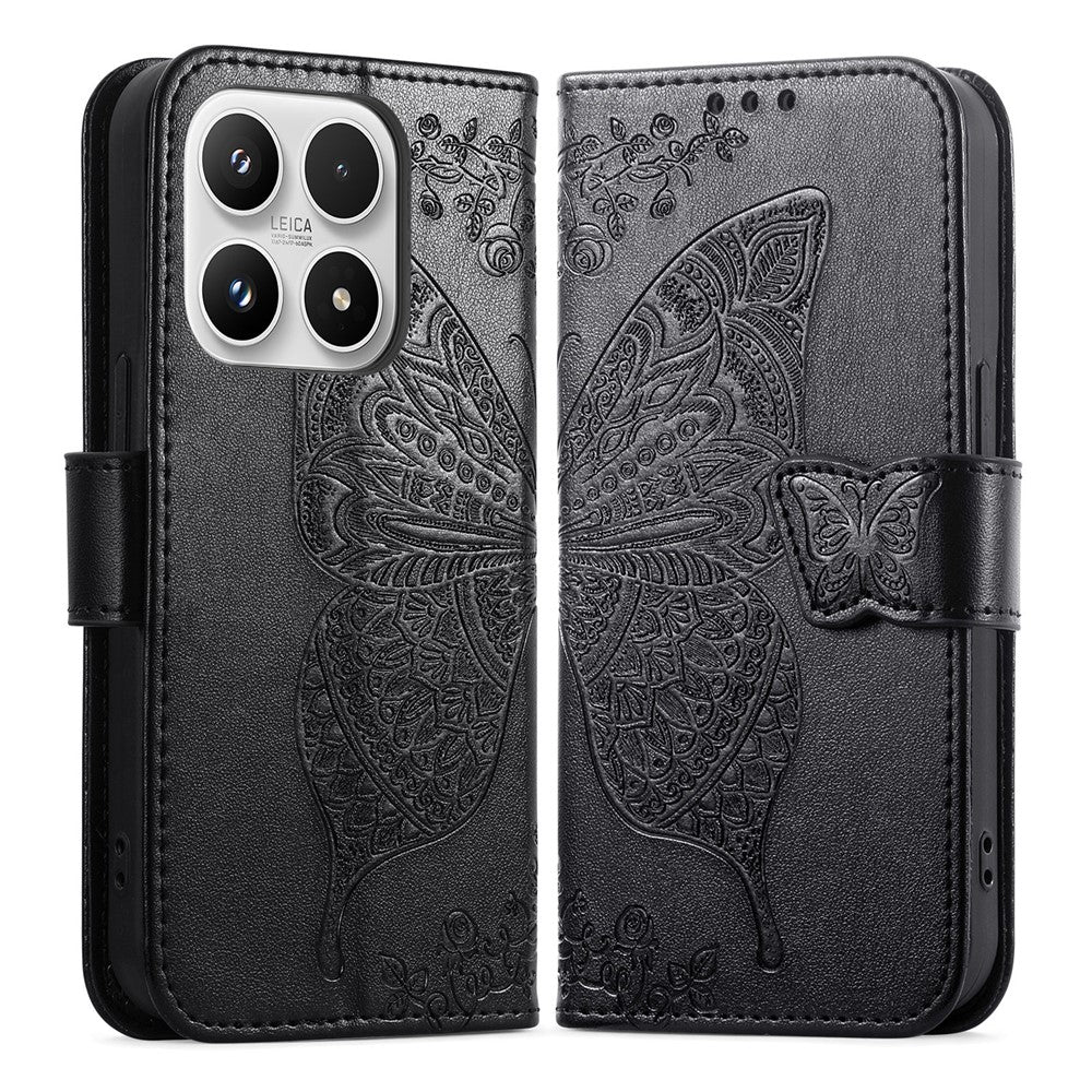 For Xiaomi 17 Case with Strap Butterfly Pattern PU Leather Wallet Phone Cover