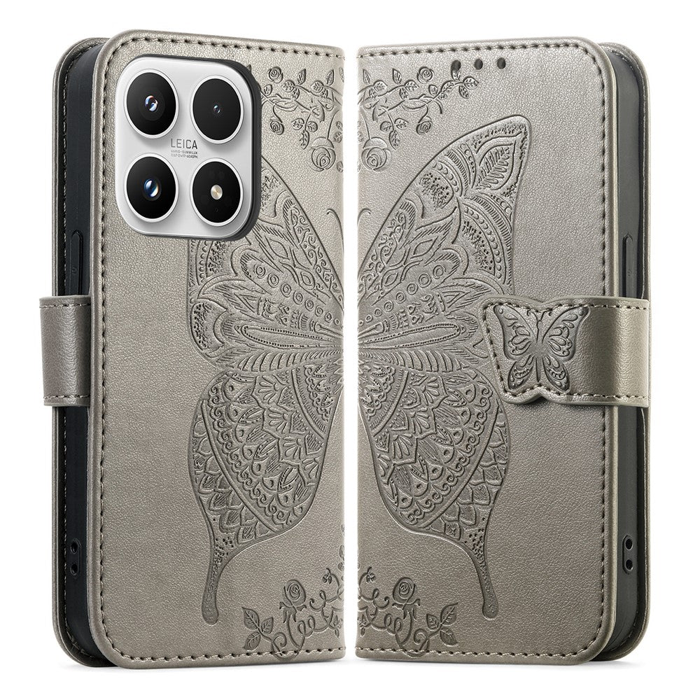 For Xiaomi 17 Case with Strap Butterfly Pattern PU Leather Wallet Phone Cover