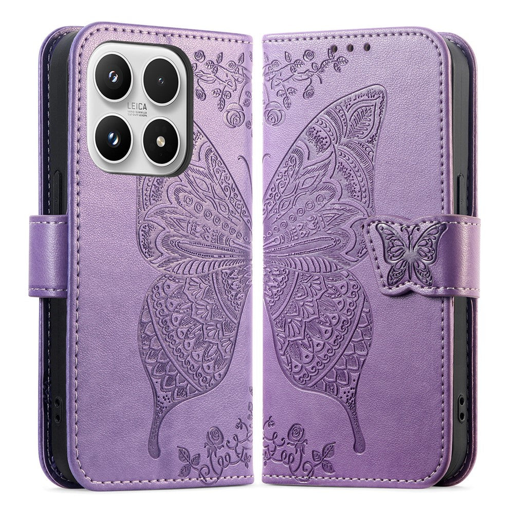 For Xiaomi 17 Case with Strap Butterfly Pattern PU Leather Wallet Phone Cover