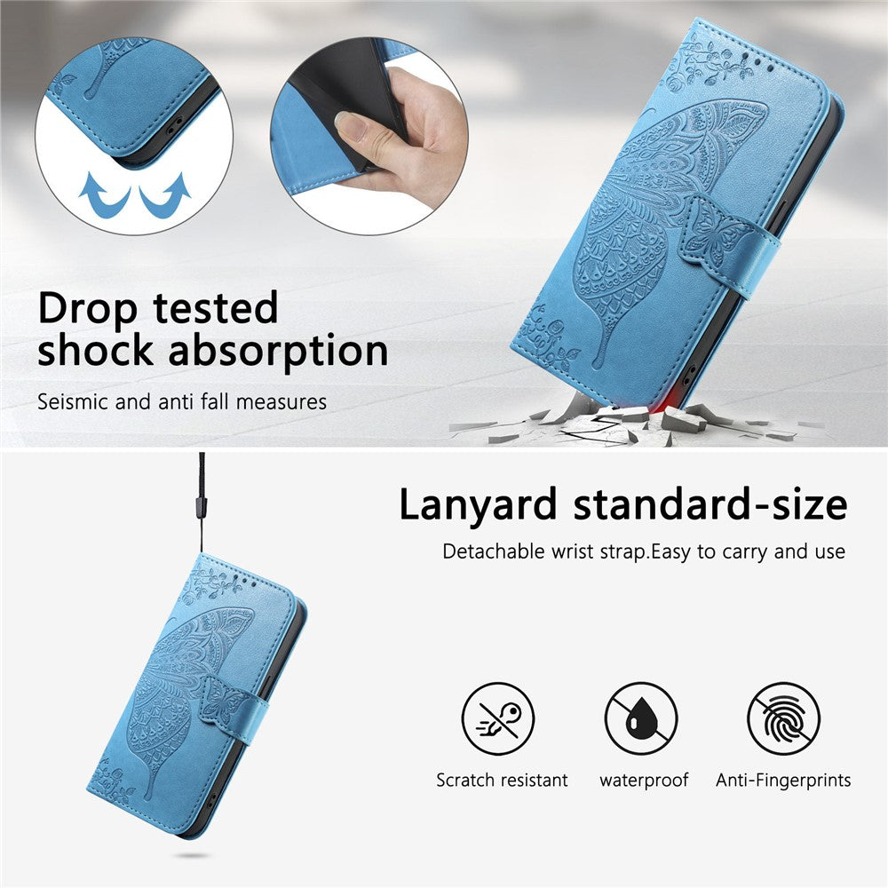 For Xiaomi 17 Case with Strap Butterfly Pattern PU Leather Wallet Phone Cover