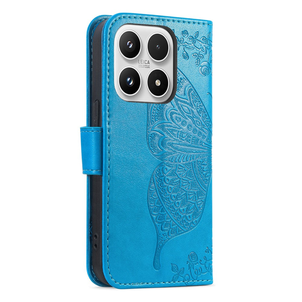 For Xiaomi 17 Case with Strap Butterfly Pattern PU Leather Wallet Phone Cover