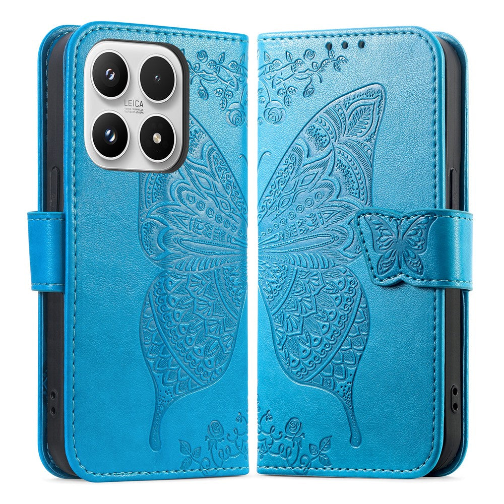 For Xiaomi 17 Case with Strap Butterfly Pattern PU Leather Wallet Phone Cover