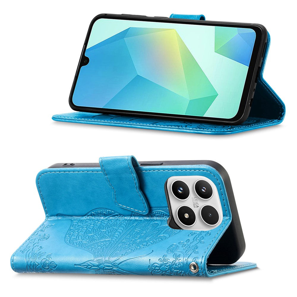 For Xiaomi 17 Case with Strap Butterfly Pattern PU Leather Wallet Phone Cover