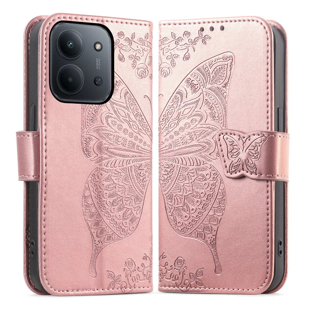 Phone Case For Xiaomi Poco C85 4G (173mm)  /  Redmi 15C 4G (EU) (173mm)  /  15C 5G (EU) (173mm) with Strap Butterfly Pattern PU Leather Wallet Phone Cover