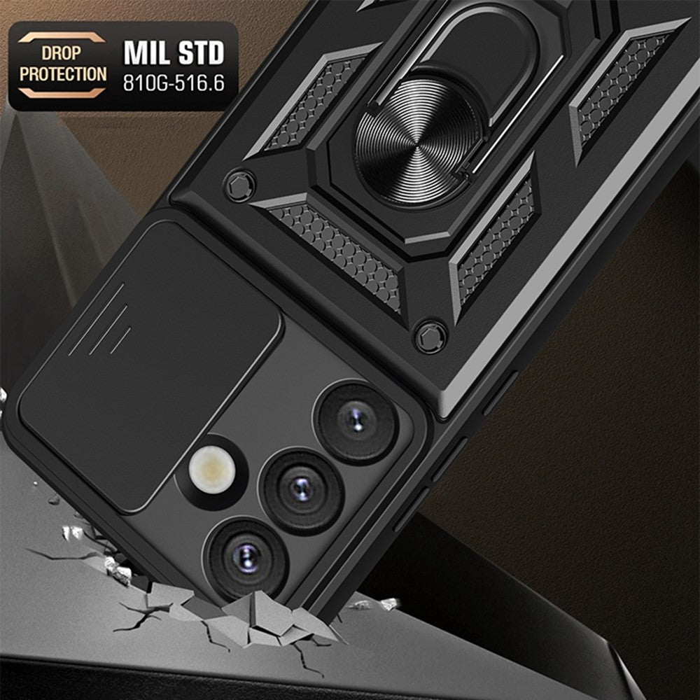 For Samsung Galaxy S26 Case with Slide Camera Lid PC + TPU Kickstand Phone Cover