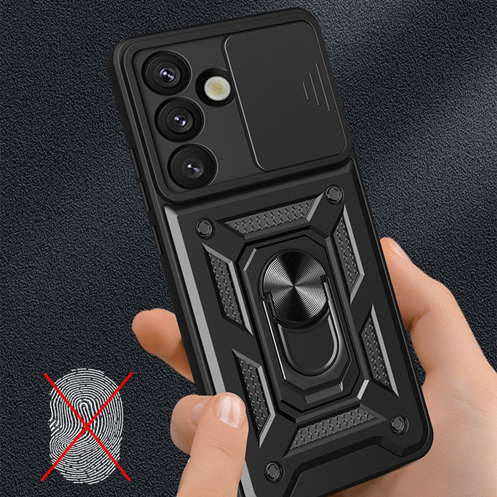 For Samsung Galaxy S26 Case with Slide Camera Lid PC + TPU Kickstand Phone Cover