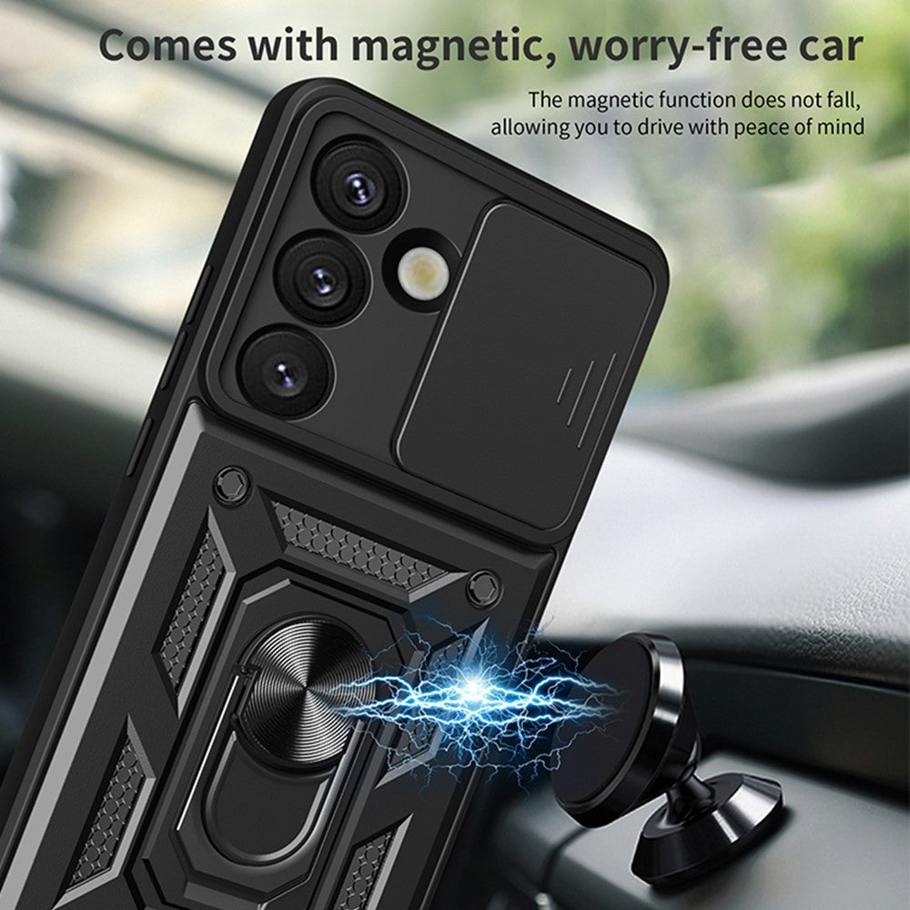 For Samsung Galaxy A57 5G Case with Slide Camera Lid PC + TPU Kickstand Phone Cover