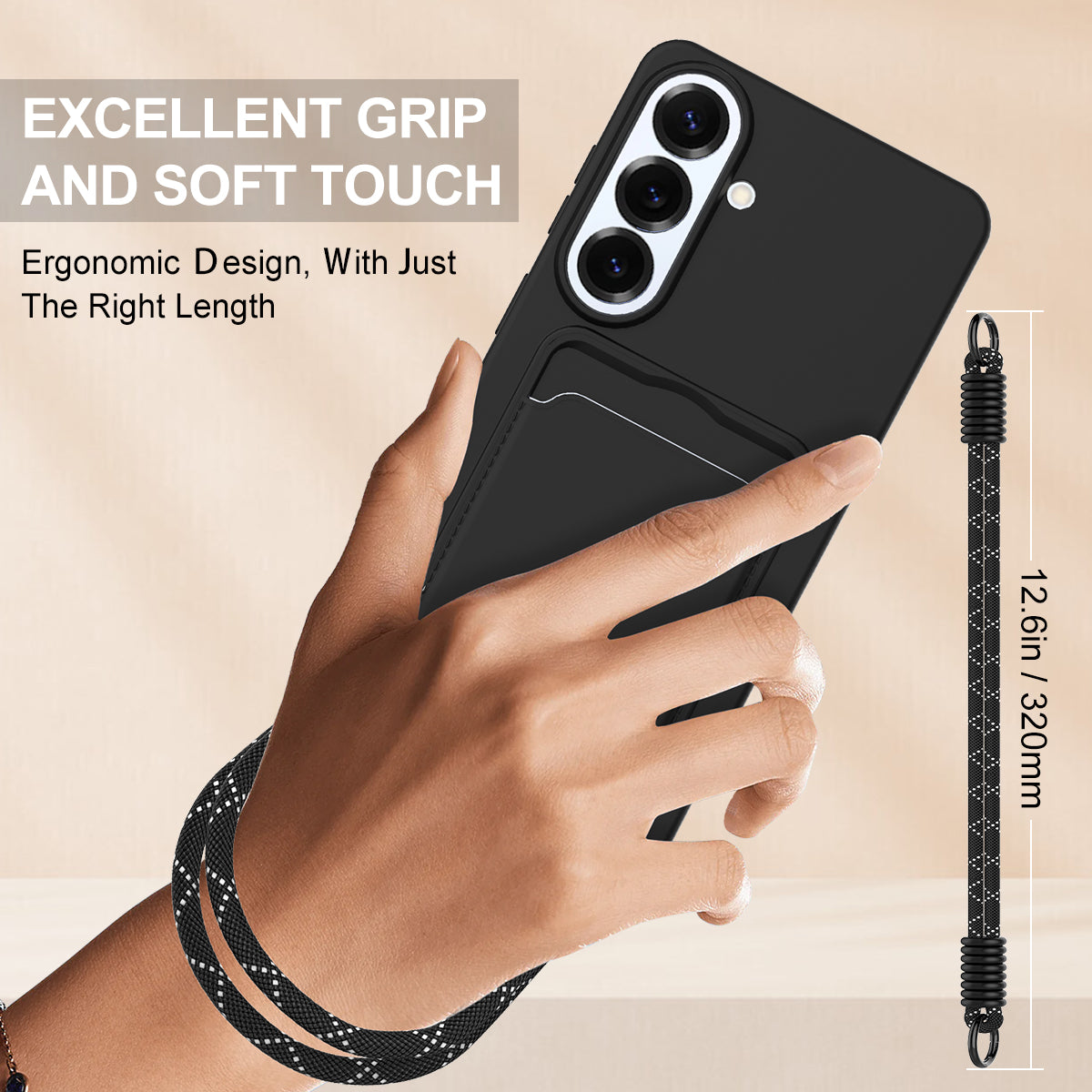 For Samsung Galaxy S26+ Liquid Silicone Case  Phone Back Cover with Card Holder and Short Strap