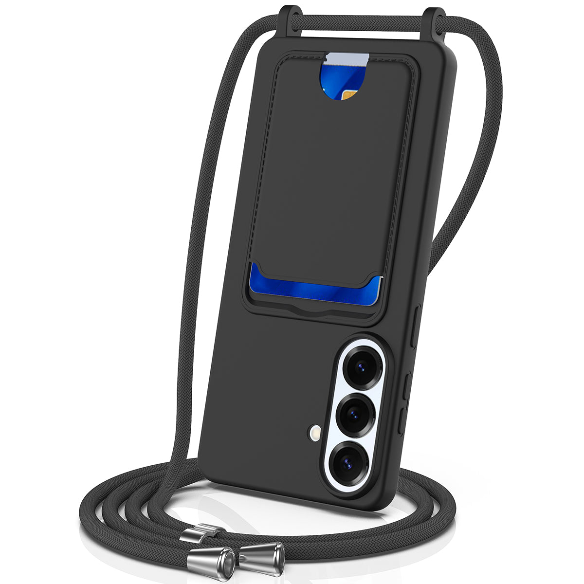 For Samsung Galaxy S26+ Case Liquid Silicone Card Holder Back Phone Cover with Lanyard