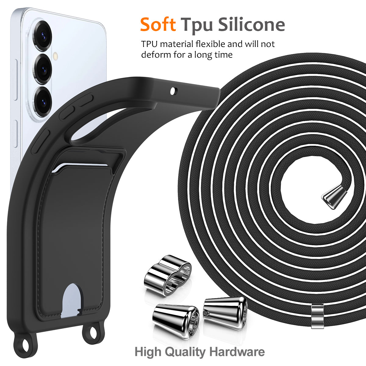 For Samsung Galaxy S26+ Case Liquid Silicone Card Holder Back Phone Cover with Lanyard
