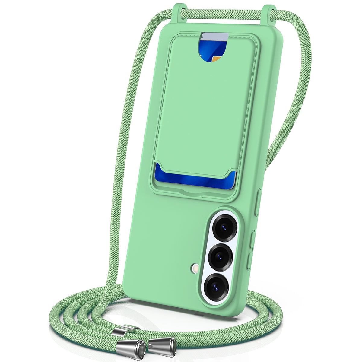 For Samsung Galaxy S26+ Case Liquid Silicone Card Holder Back Phone Cover with Lanyard