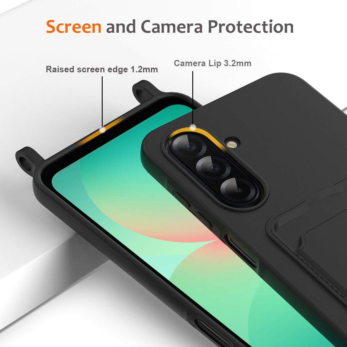For Samsung Galaxy A57 5G Case Liquid Silicone Card Holder Back Phone Cover with Lanyard