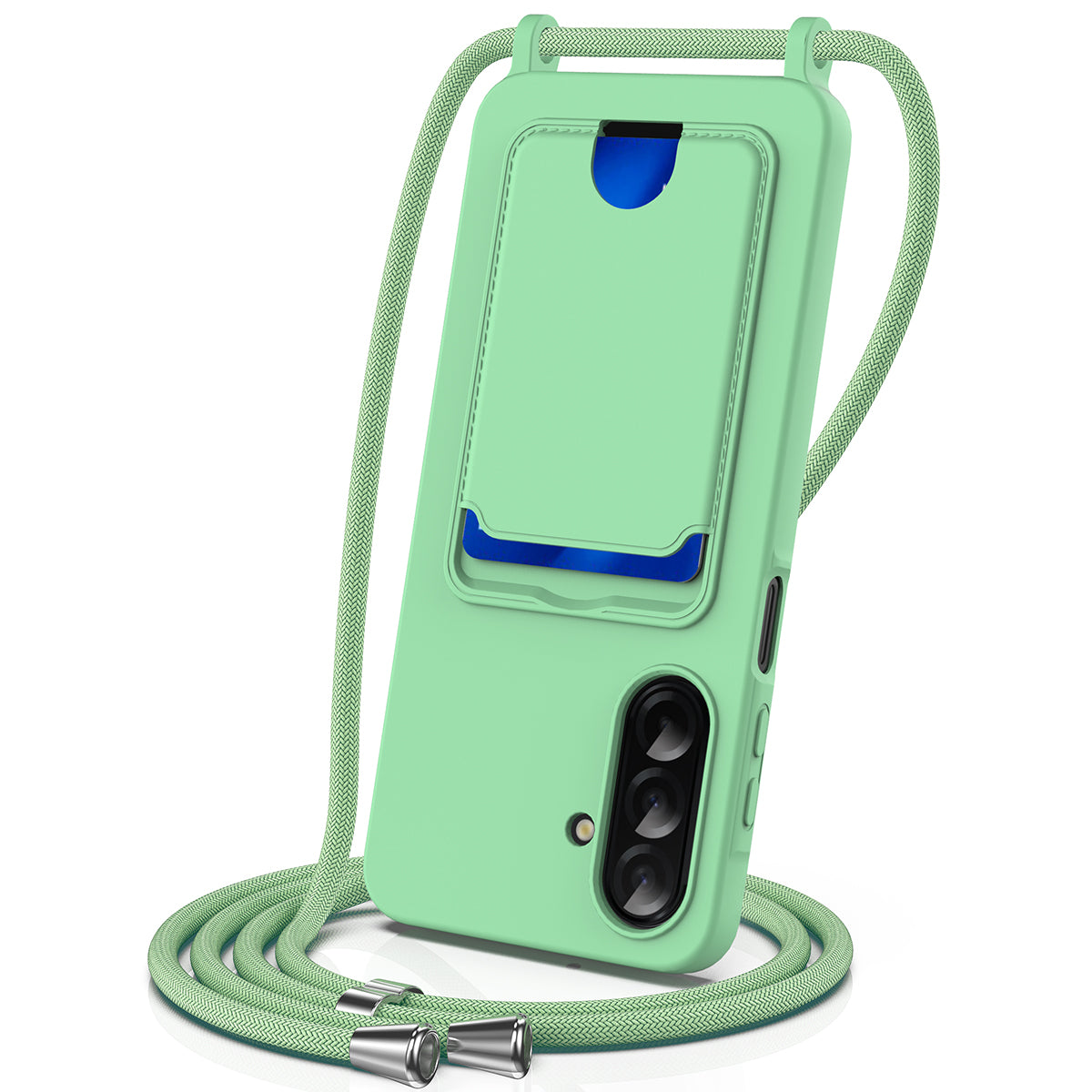 For Samsung Galaxy A37 5G Case Liquid Silicone Card Holder Back Phone Cover with Lanyard