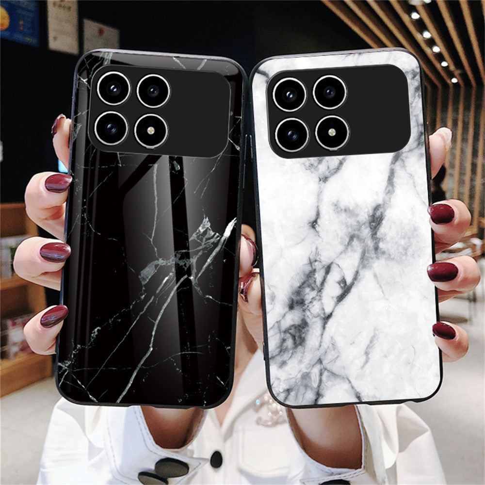 Phone Case For Xiaomi Poco F8 Pro 5G  /  Redmi K90 5G Marble Pattern Tempered Glass + PC + TPU Protective Phone Cover