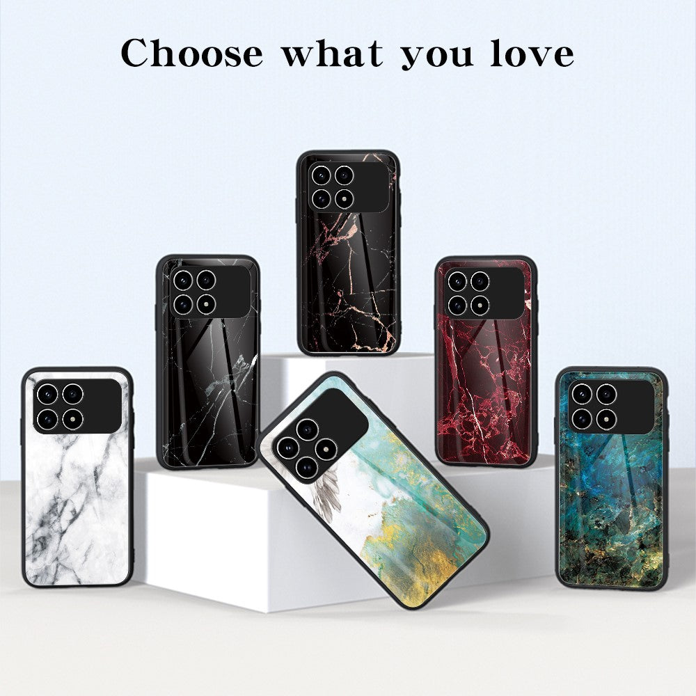 Phone Case For Xiaomi Poco F8 Pro 5G  /  Redmi K90 5G Marble Pattern Tempered Glass + PC + TPU Protective Phone Cover