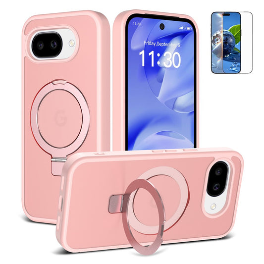 Google Pixel 10a Handyhülle – Magnetische , mattes, flüssiges Silikon, TPU, stoßfeste mit Ständer und gehärtetem Glas