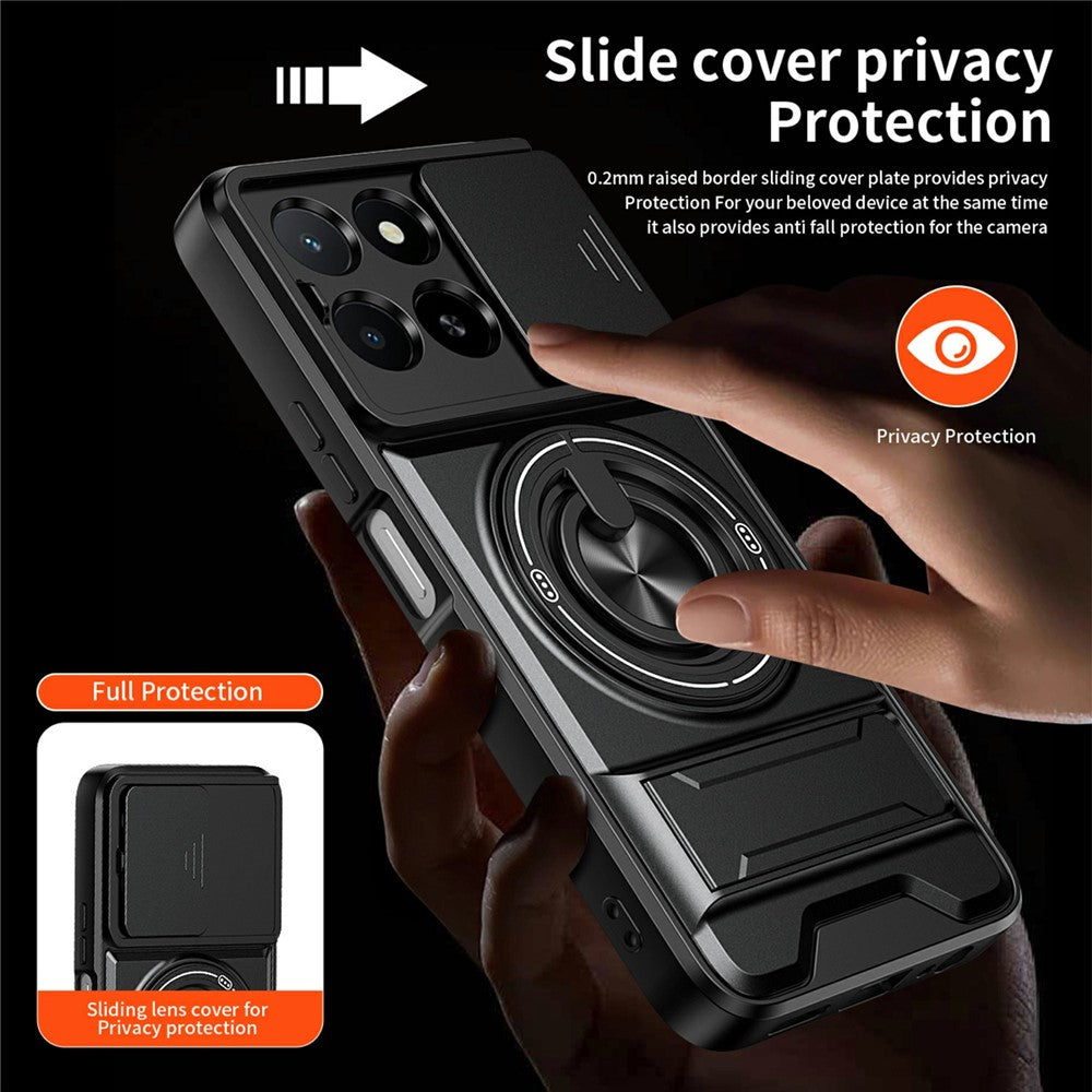 Magnetic Case For Honor X6c 4G  /  X5b  /  X5b Plus Ring Holder Foldable Kickstand TPU PC Phone Cover with Camera Lens Slider