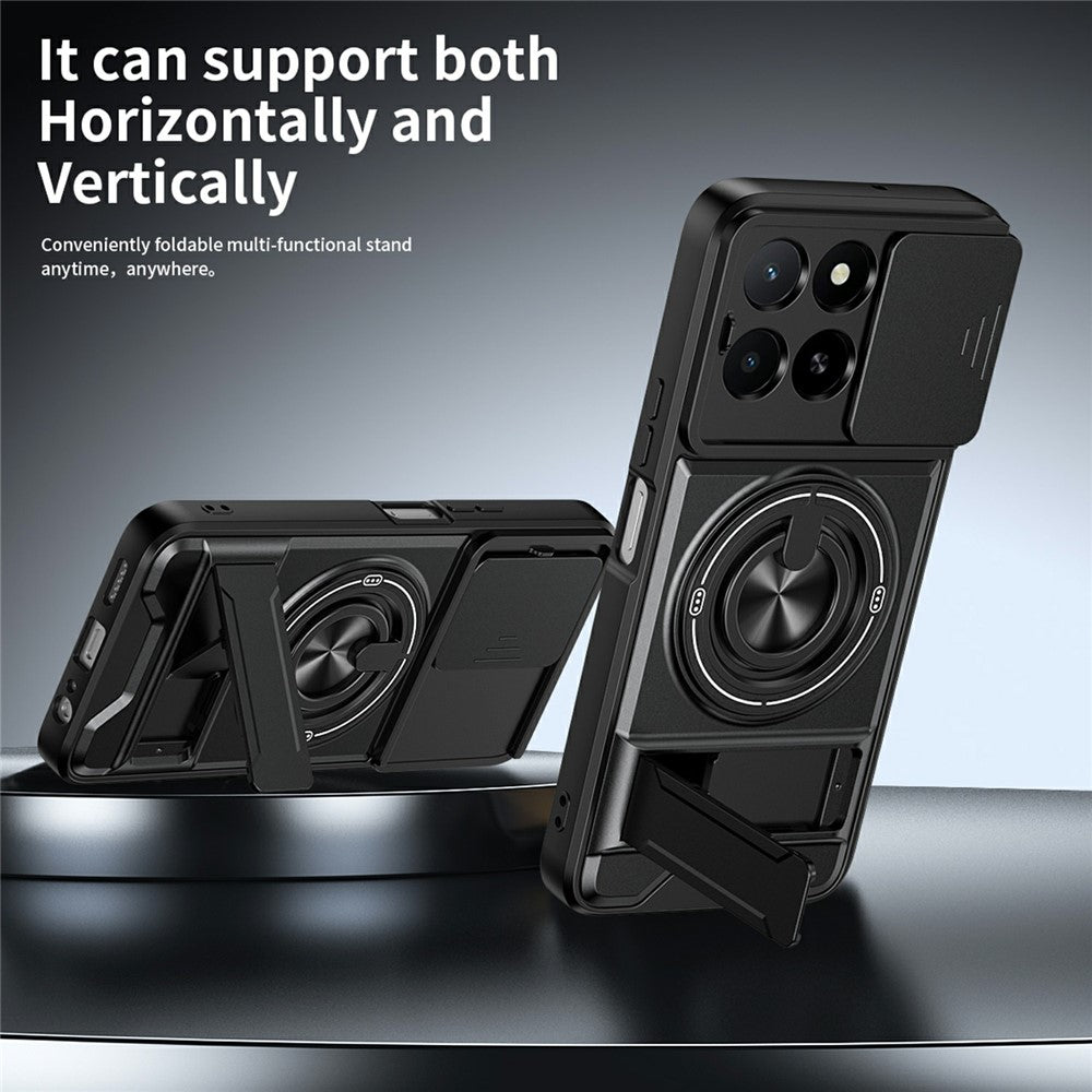 Magnetic Case For Honor X6c 4G  /  X5b  /  X5b Plus Ring Holder Foldable Kickstand TPU PC Phone Cover with Camera Lens Slider