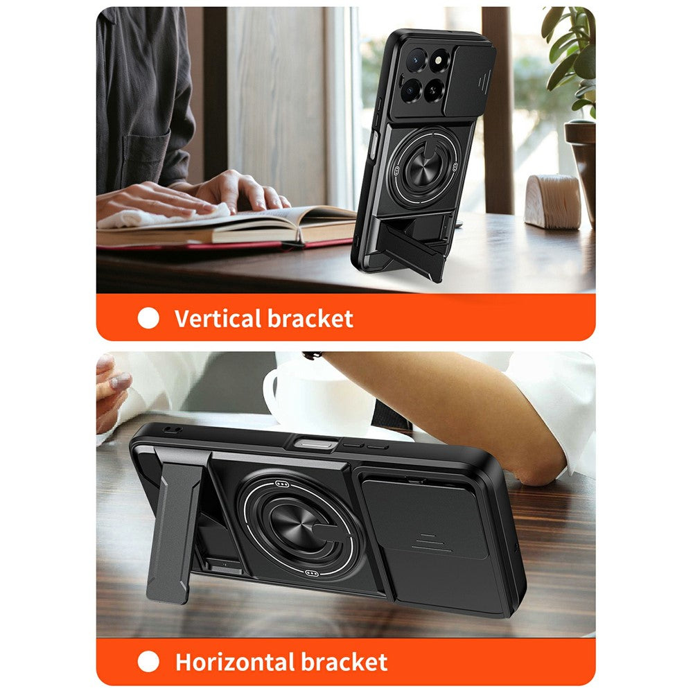 Magnetic Case For Honor X6c 4G  /  X5b  /  X5b Plus Ring Holder Foldable Kickstand TPU PC Phone Cover with Camera Lens Slider