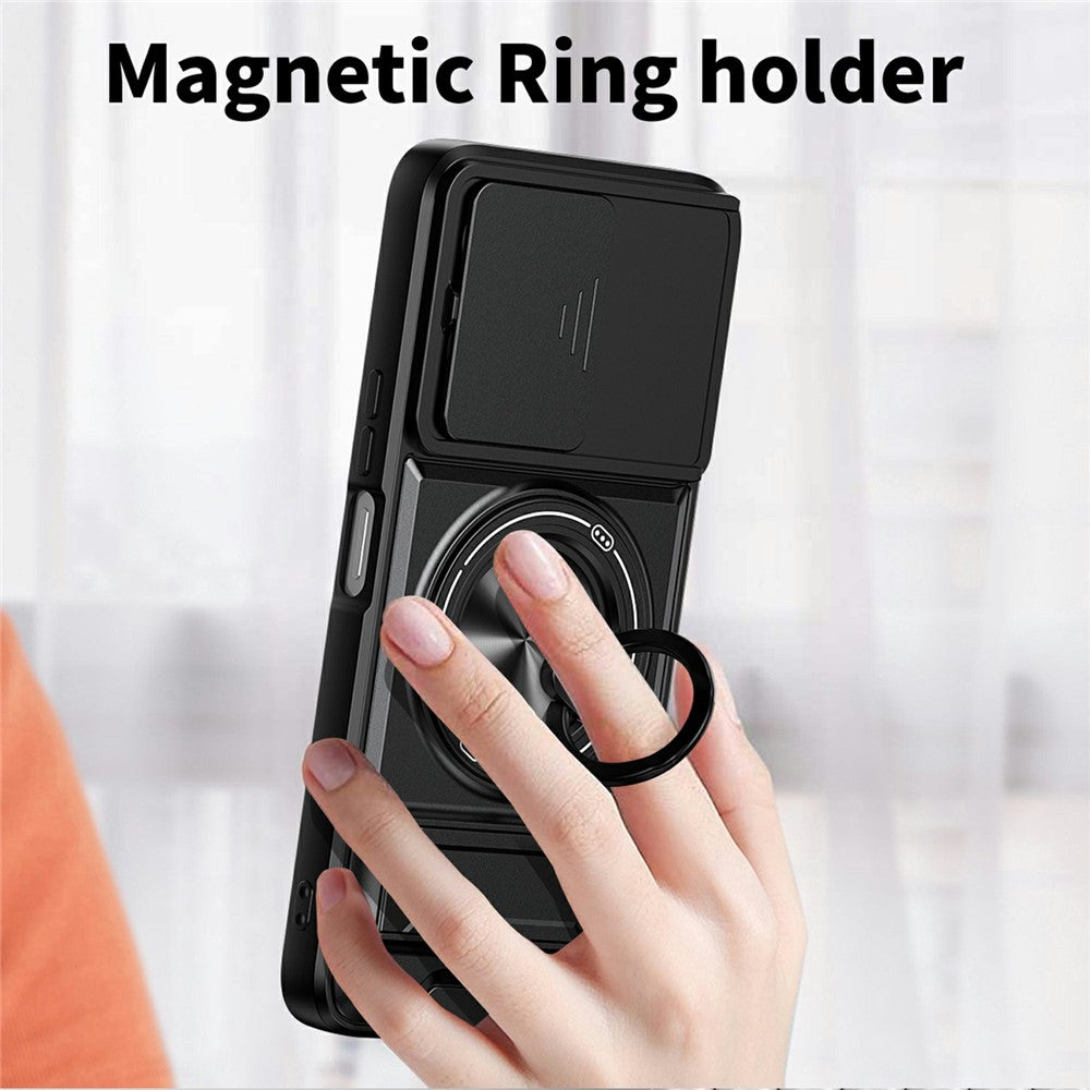 Magnetic Case For Honor X6c 4G  /  X5b  /  X5b Plus Ring Holder Foldable Kickstand TPU PC Phone Cover with Camera Lens Slider