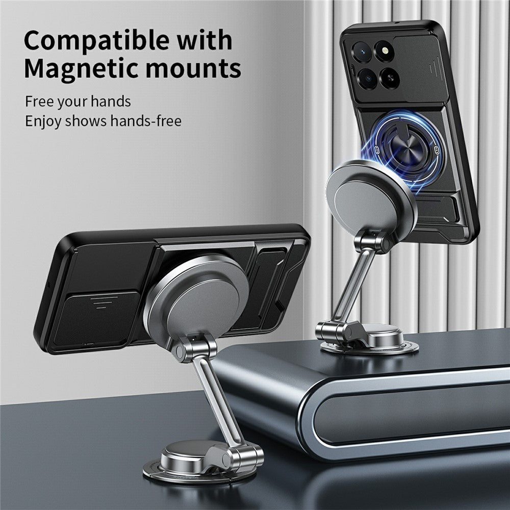 Magnetic Case For Honor X6c 4G  /  X5b  /  X5b Plus Ring Holder Foldable Kickstand TPU PC Phone Cover with Camera Lens Slider
