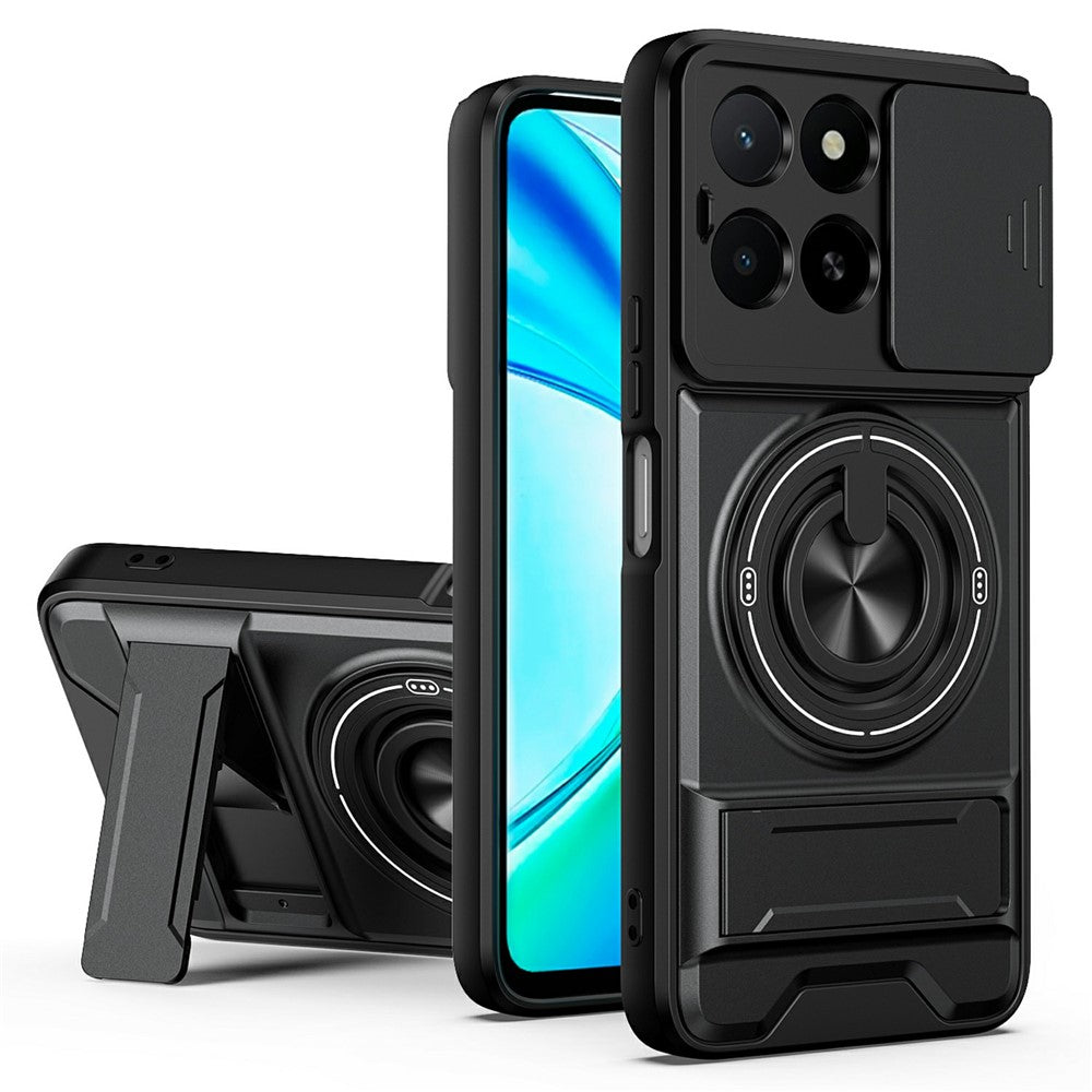 Magnetic Case For Honor X6c 4G  /  X5b  /  X5b Plus Ring Holder Foldable Kickstand TPU PC Phone Cover with Camera Lens Slider