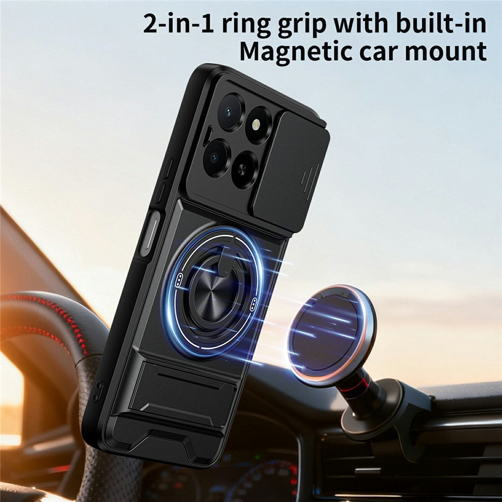 Magnetic Case For Honor X6c 4G  /  X5b  /  X5b Plus Ring Holder Foldable Kickstand TPU PC Phone Cover with Camera Lens Slider