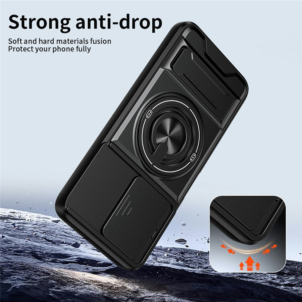 Magnetic Case For Honor X6c 4G  /  X5b  /  X5b Plus Ring Holder Foldable Kickstand TPU PC Phone Cover with Camera Lens Slider