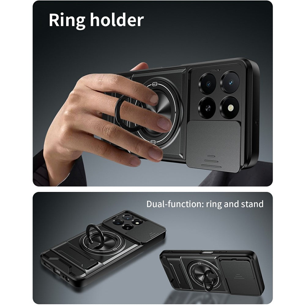 Magnetic Case For Honor X6c 4G  /  X5b  /  X5b Plus Ring Holder Foldable Kickstand TPU PC Phone Cover with Camera Lens Slider