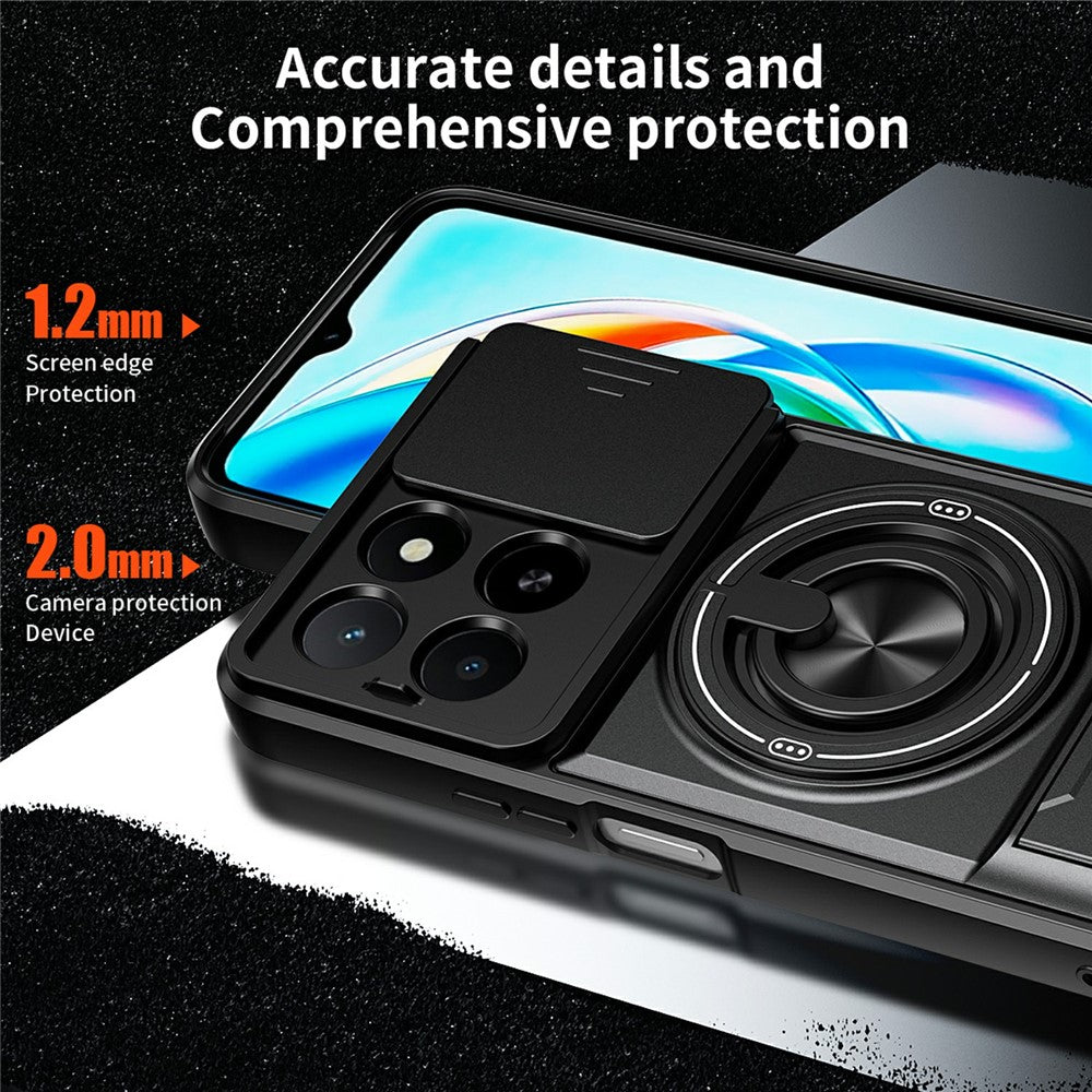 Magnetic Case For Honor X6c 4G  /  X5b  /  X5b Plus Ring Holder Foldable Kickstand TPU PC Phone Cover with Camera Lens Slider