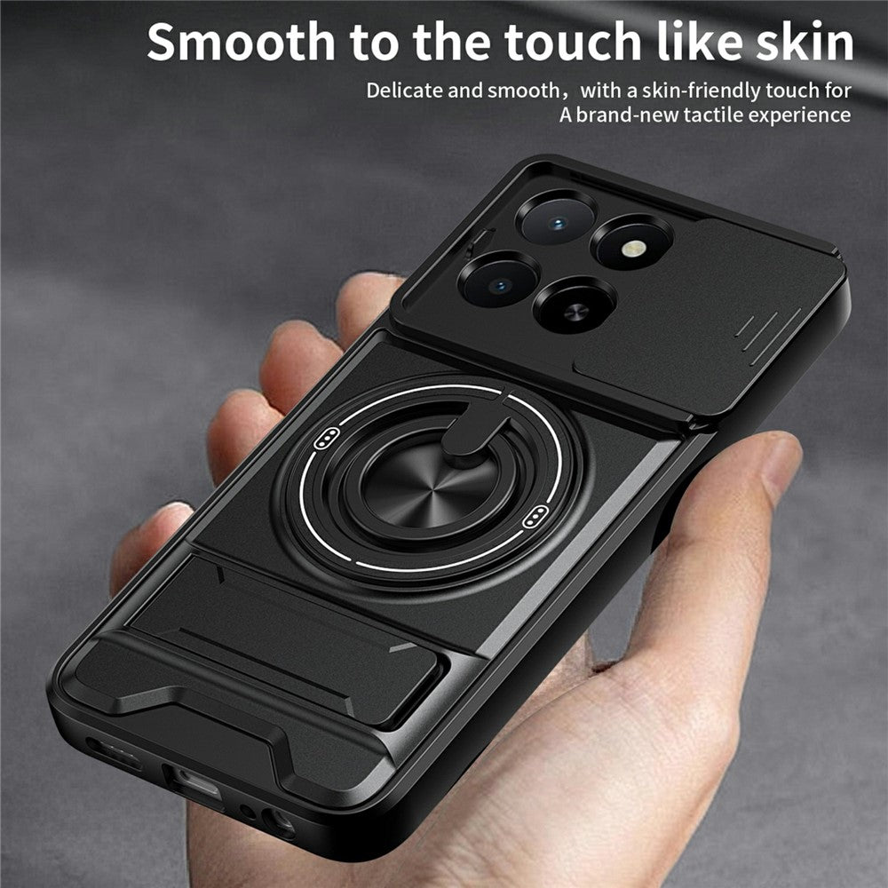 Magnetic Case For Honor X6c 4G  /  X5b  /  X5b Plus Ring Holder Foldable Kickstand TPU PC Phone Cover with Camera Lens Slider