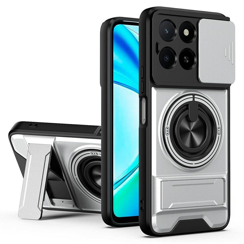 Magnetic Case For Honor X6c 4G  /  X5b  /  X5b Plus Ring Holder Foldable Kickstand TPU PC Phone Cover with Camera Lens Slider