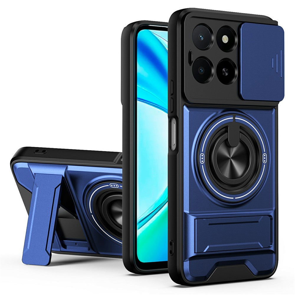 Magnetic Case For Honor X6c 4G  /  X5b  /  X5b Plus Ring Holder Foldable Kickstand TPU PC Phone Cover with Camera Lens Slider