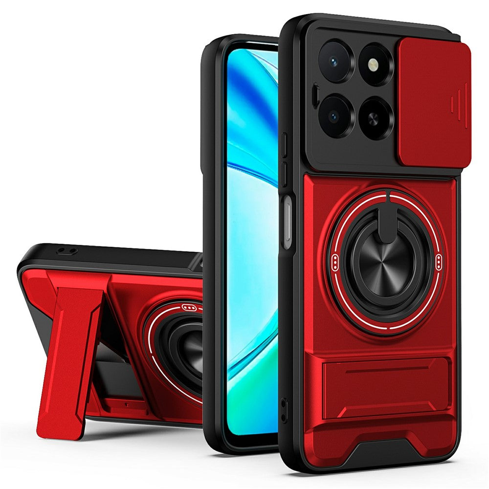 Magnetic Case For Honor X6c 4G  /  X5b  /  X5b Plus Ring Holder Foldable Kickstand TPU PC Phone Cover with Camera Lens Slider
