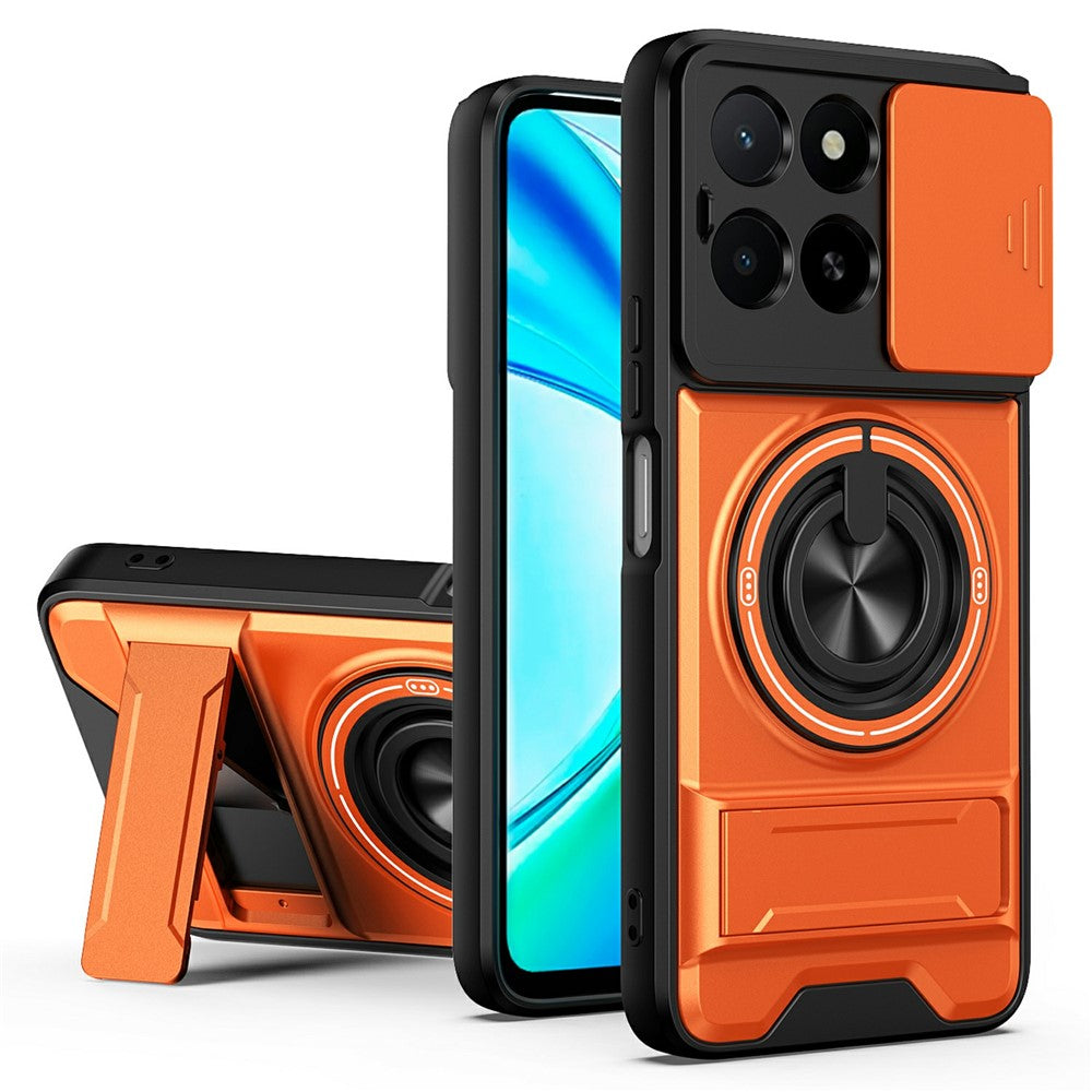Magnetic Case For Honor X6c 4G  /  X5b  /  X5b Plus Ring Holder Foldable Kickstand TPU PC Phone Cover with Camera Lens Slider