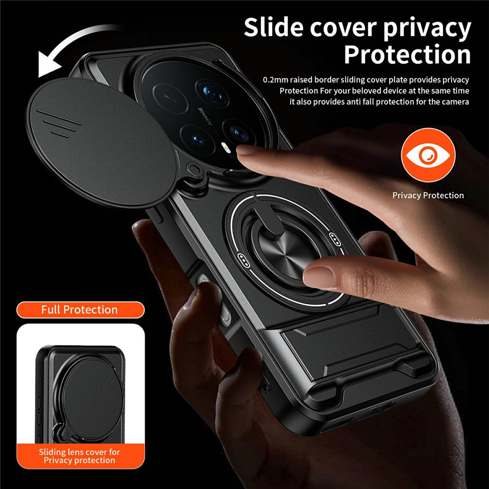 For Honor Magic8 Pro 5G Magnetic Case Ring Holder Foldable Kickstand TPU PC Phone Cover with Camera Lens Slider