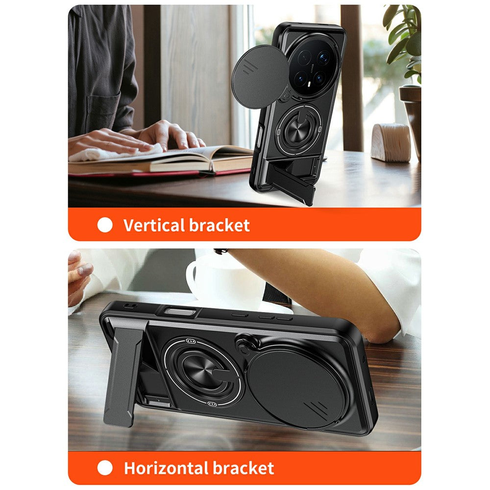 For Honor Magic8 Pro 5G Magnetic Case Ring Holder Foldable Kickstand TPU PC Phone Cover with Camera Lens Slider