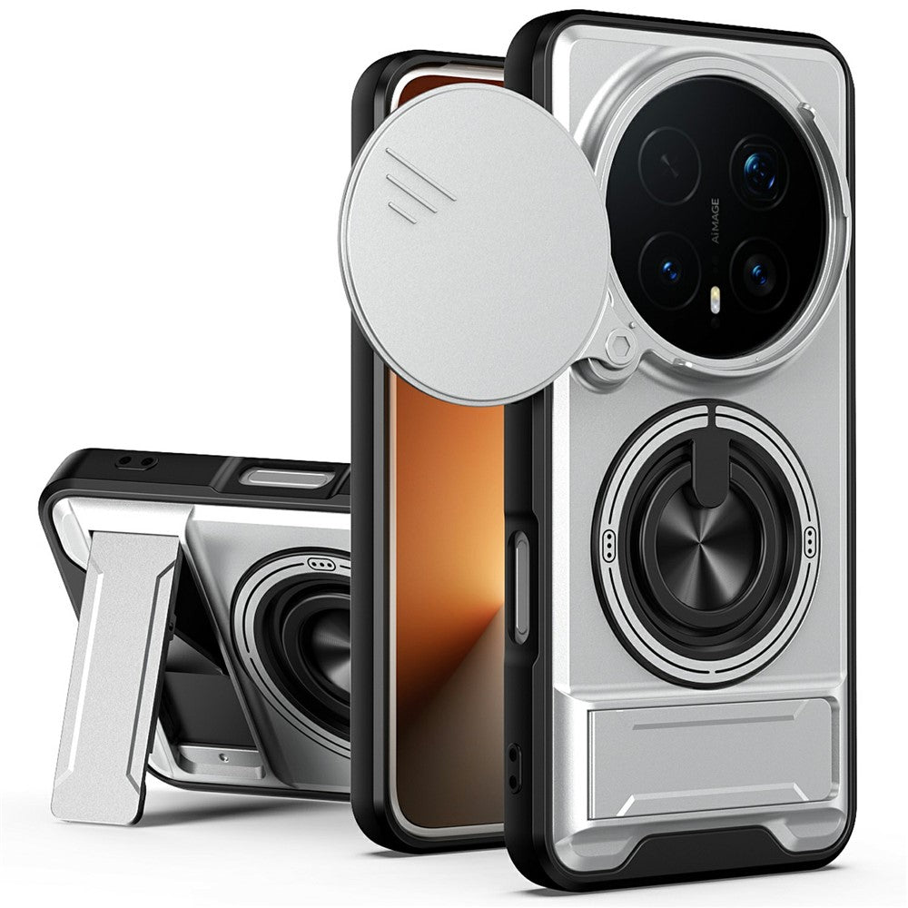For Honor Magic8 Pro 5G Magnetic Case Ring Holder Foldable Kickstand TPU PC Phone Cover with Camera Lens Slider