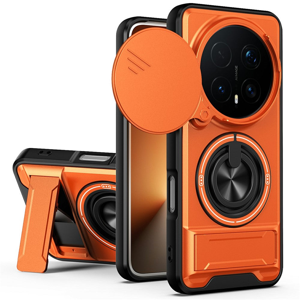 For Honor Magic8 Pro 5G Magnetic Case Ring Holder Foldable Kickstand TPU PC Phone Cover with Camera Lens Slider