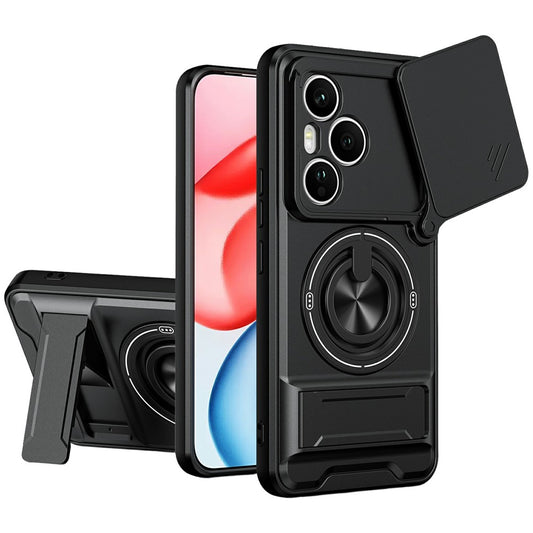 Honor 400 Pro 5G (Global) Handyhülle – Magnetischer Gehäuseringhalter, faltbarer Ständer, TPU-PC- mit Kameraobjektivschieber