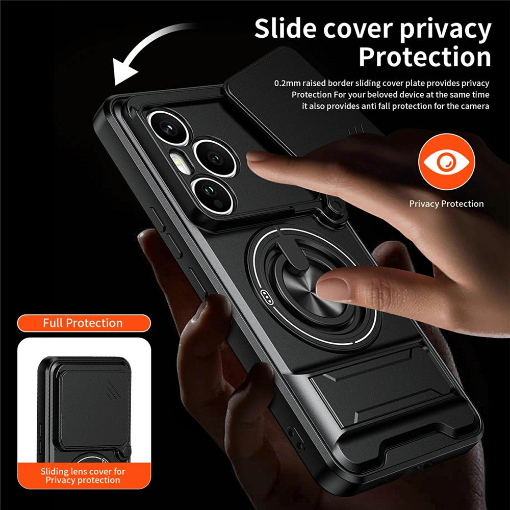 For Honor 400 Pro 5G (Global) Magnetic Case Ring Holder Foldable Kickstand TPU PC Phone Cover with Camera Lens Slider