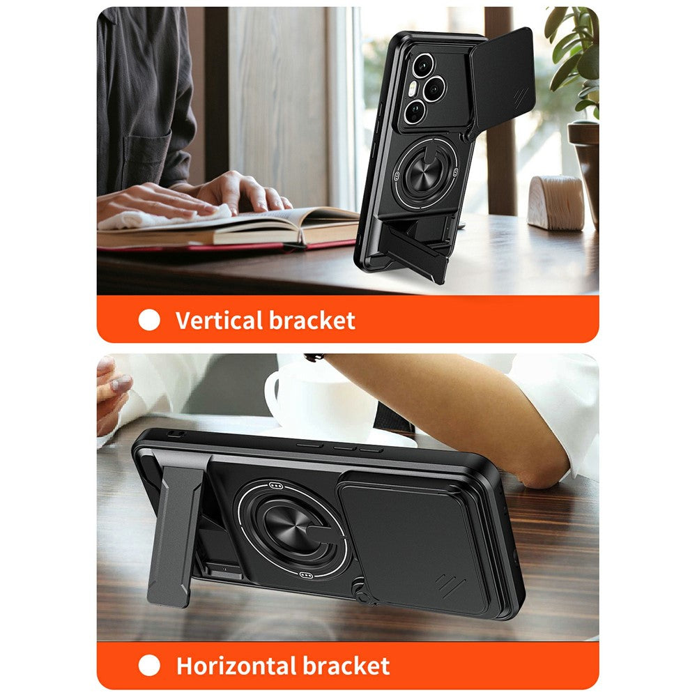 For Honor 400 Pro 5G (Global) Magnetic Case Ring Holder Foldable Kickstand TPU PC Phone Cover with Camera Lens Slider