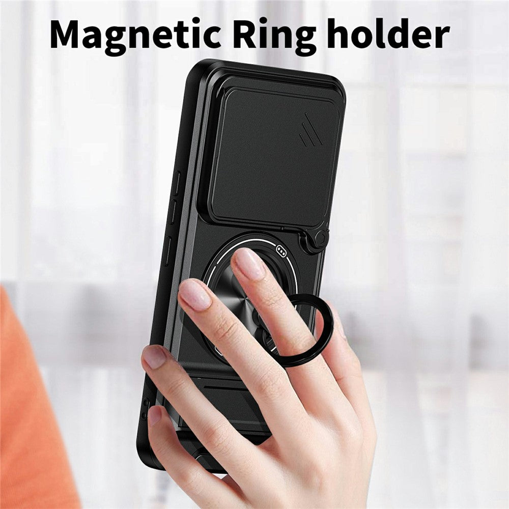 For Honor 400 Pro 5G (Global) Magnetic Case Ring Holder Foldable Kickstand TPU PC Phone Cover with Camera Lens Slider